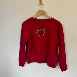 Hanes Sweater Women's LG Red Christmas Holiday Embroidered Vintage Y2K Retro